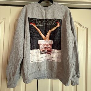 PLAYBOY | Oversized Christmas Santa Grey Crewneck Sweatshirt